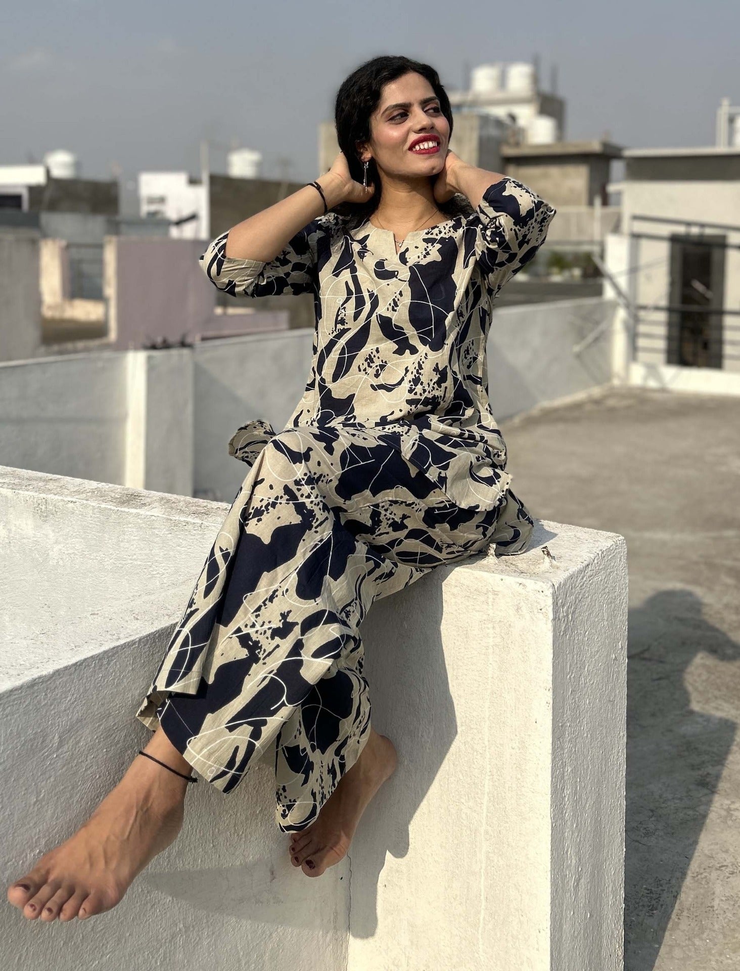 Blue Pure Cotton Printed Co Ord Set