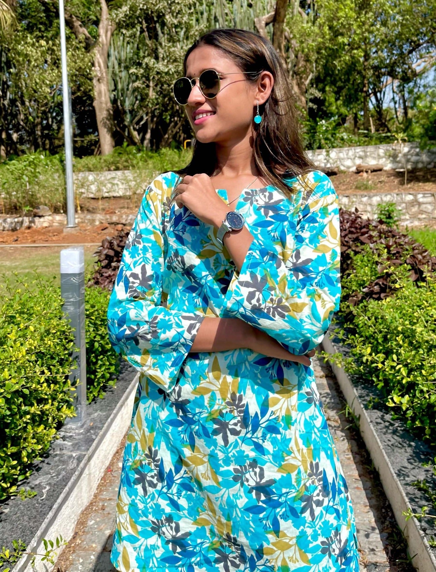 Turquoise Pure Cotton Printed Co Ord Set