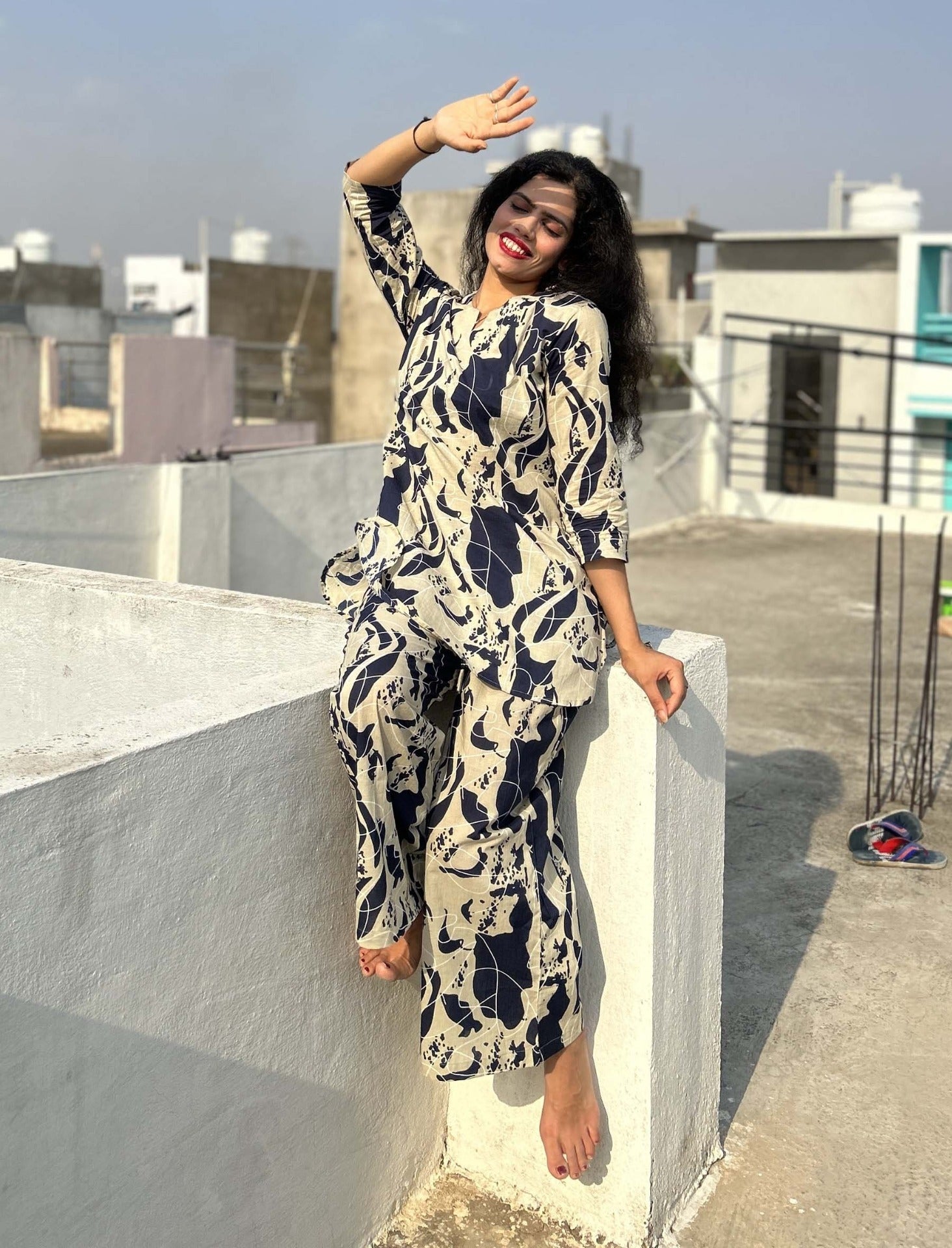 Blue Pure Cotton Printed Co Ord Set