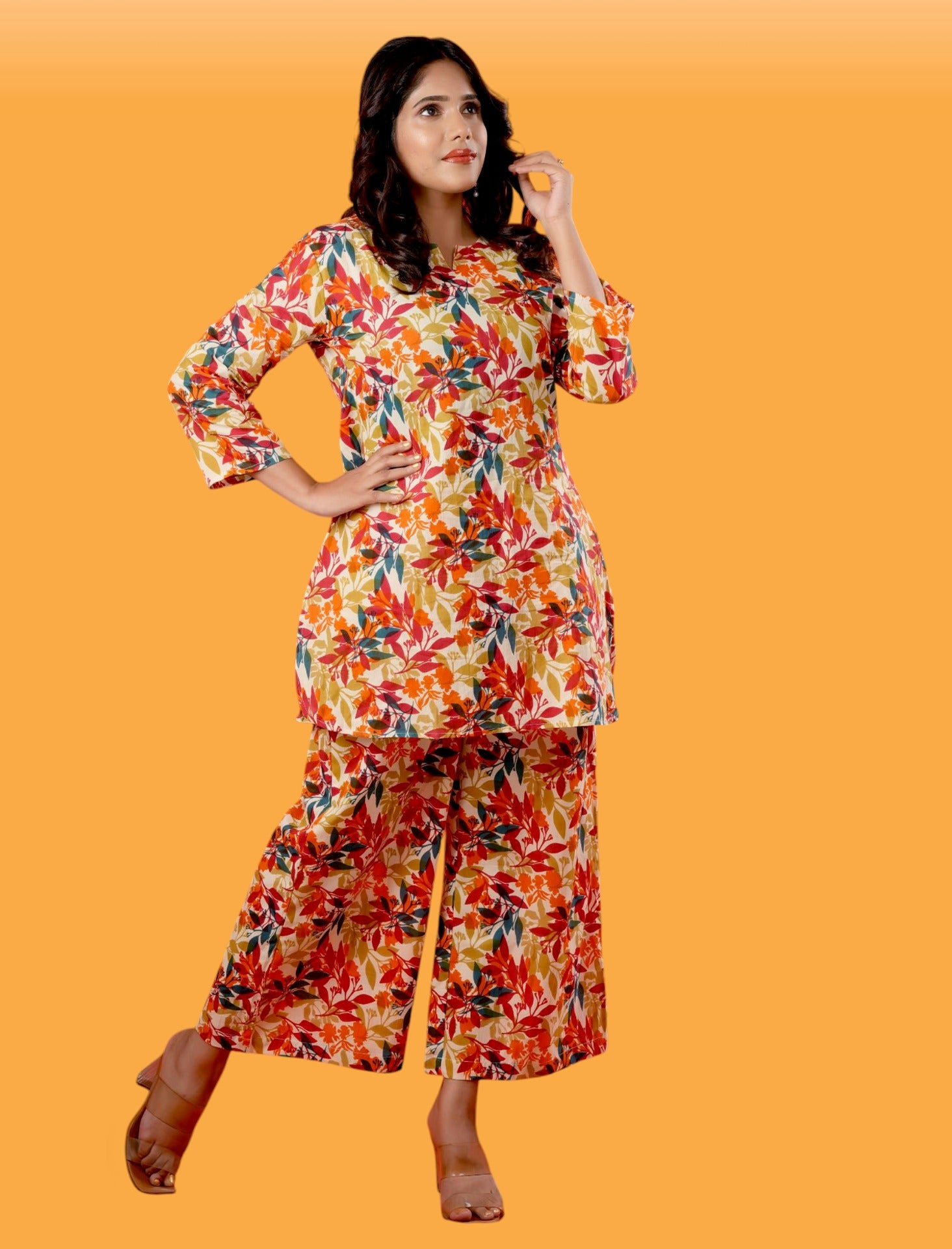 Orange Multi Pure Cotton Printed Co Ord Set